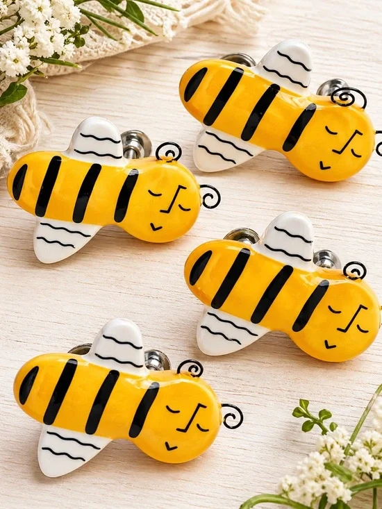 Silvestri Bee Drawer Knobs Set 4 NWT Ceramic Cabinet Pulls Farmhouse