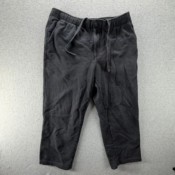 LL Bean Mens Black Cotton Fleece Jogger Sweatpants Size Large 28 Inseam 516165