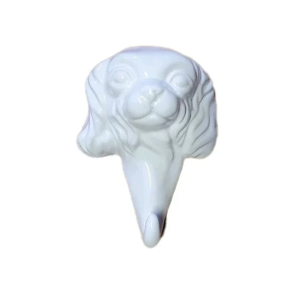 Springer Spaniel Dog Head Figurine Wall Hook Hanging White Ceramic
