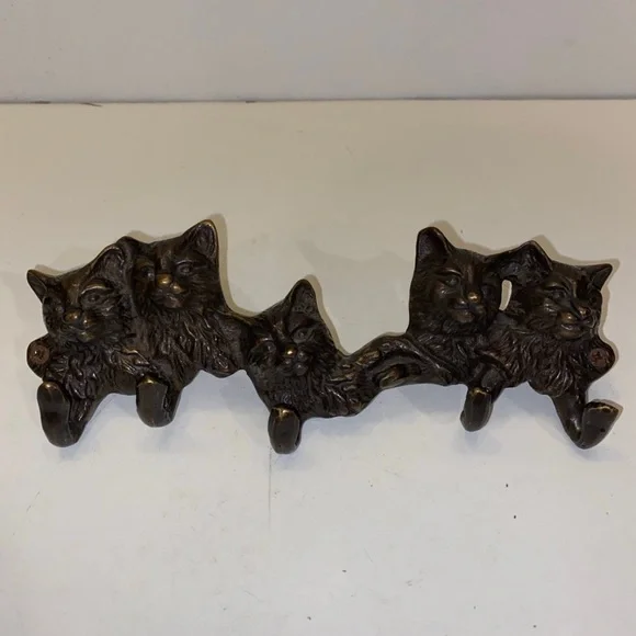 Brass Kittens Wall Hook, SPI Collection, Solid Brass, Cat Decor,