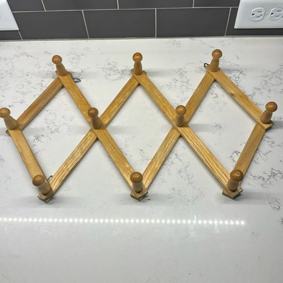 Vintage 10 Peg Accordion Wooden Wall Rack Coat Rack