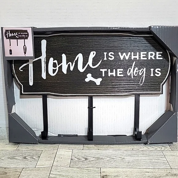 Don't Wall Plaque With Hook Home Is Where The Dog‎ Is Leash Holder Key Holder