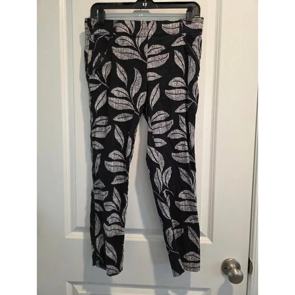 Women's sz 15 W Slim Cartonnier Anthropologie Charlie Trouser Pants Leaf Print