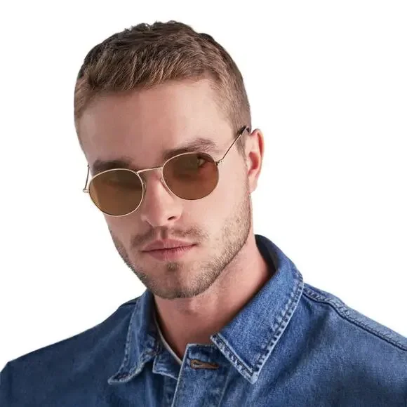 NWT Lucky Brand Men's Unisex Colton Gold Tone Metal Frame Sunglasses