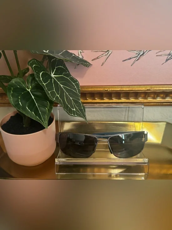 Maui Jim Rectangular Polarized Sunglasses Blue Black Titanium Italy w/ Case
