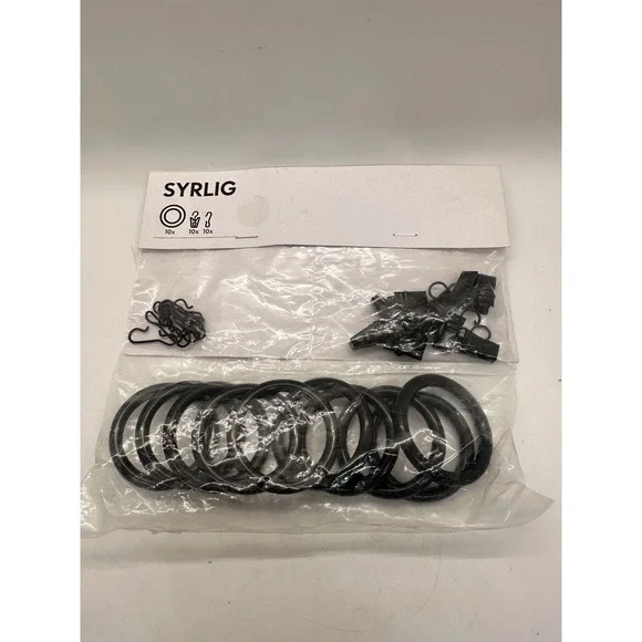 IKEA SYRLIG Curtain Rings Clips Hooks Set Black 10 Pack