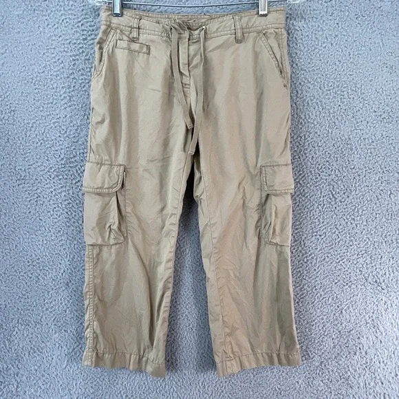 J.Crew Cargo Pants Women 2P Tan Excellent Low Fit Cropped Drawstring Cotton