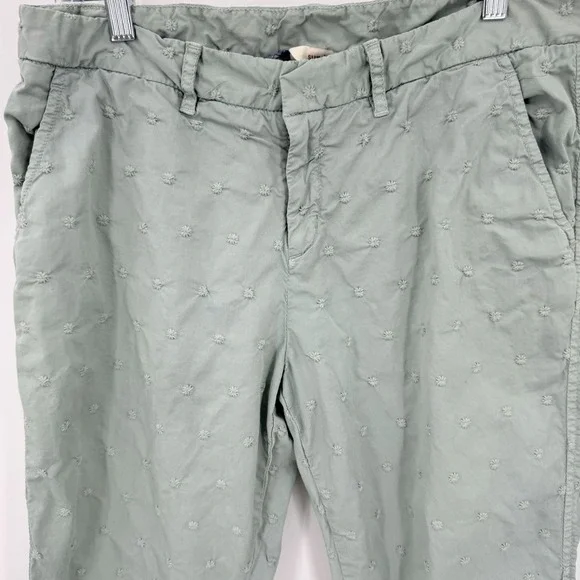 Sundance Pants Sz P8 Light Green Embroidered Floral Tone on Tone Cotton Chino