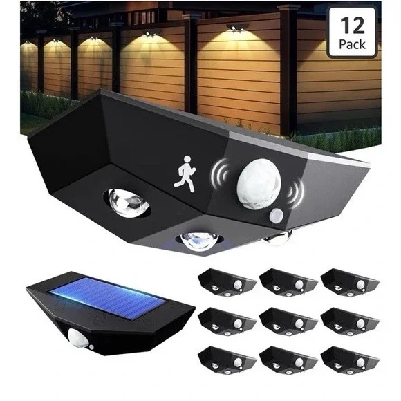 12 Pack Solar Fence Lights Outdoor Motion Sensor Waterproof 3000K/7000K‎