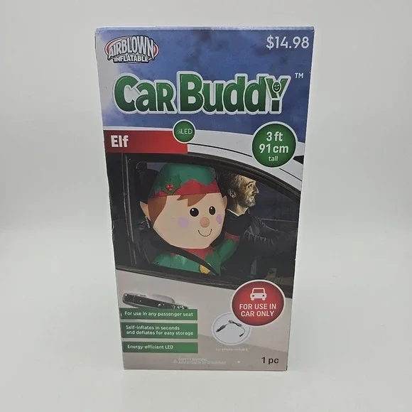 Christmas Inflatable Gemmy‎ Airblown Elf Car Buddy 3ft Energy Efficient LED NIB