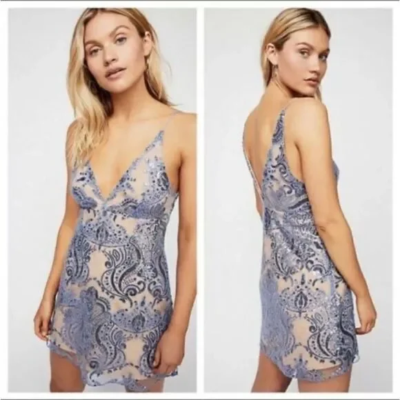 Free People - Night Shimmer Mini Dress Blue Sequin