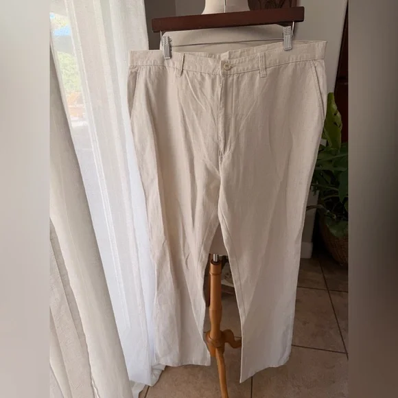 Koutons Linen Khaki Pants Men’s 40 Beige Lightweight Summer Trousers