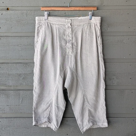 November 11 Taupe Khaki Linen Cupro Drop Crotch Bermuda Shorts Size Small