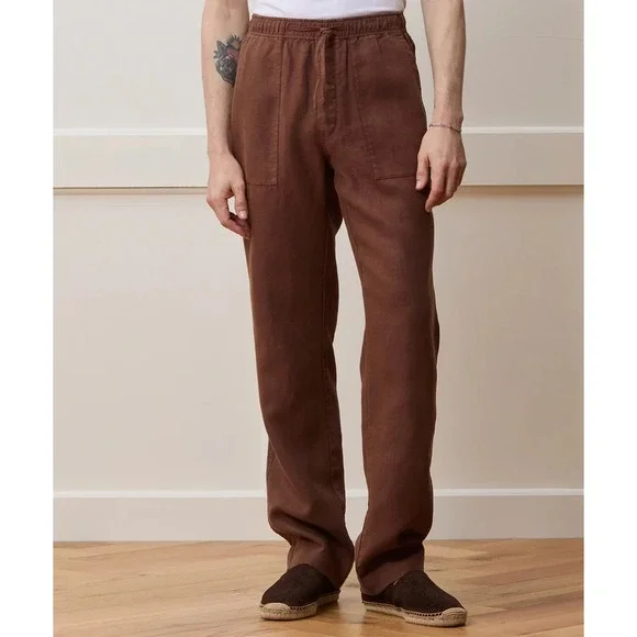 TODD SNYDER Straight Fit 100% Linen Beach Pants in Cigar Men 2XL Drawcord NWT