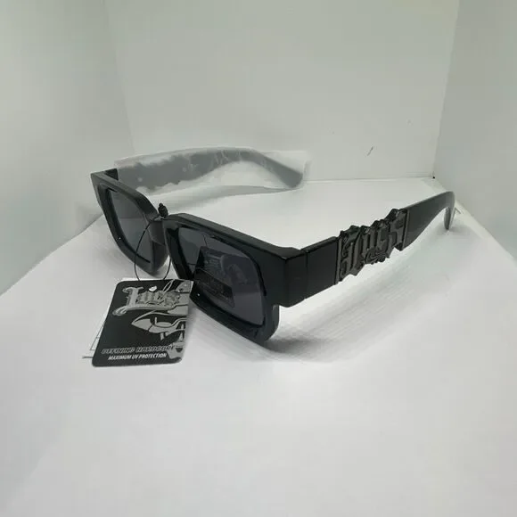 Locs Hardcore Shades Rectangular Sunglasses Black UV Protection New 91287-BK