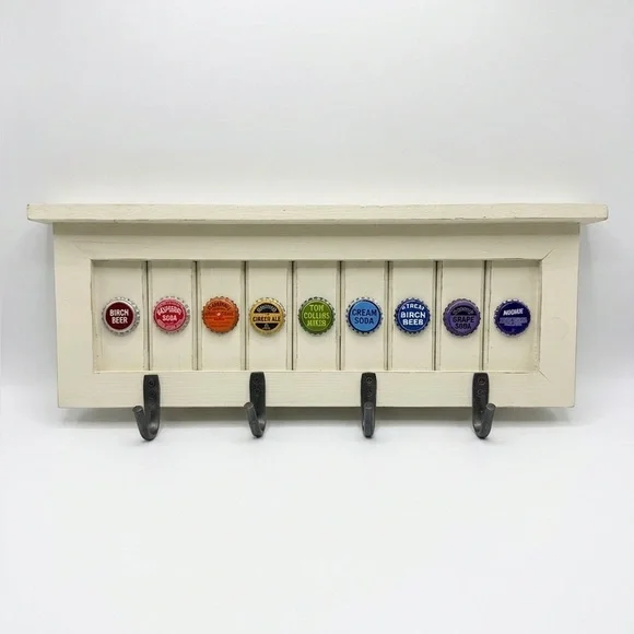 Rustic Soda Bottle Cap Wall Shelf & Coat Rack – 18