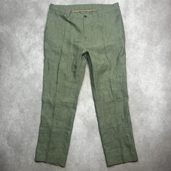 ETRO 52 Milano 100% Linen Twill Dress Pant Green US 36x30 Preppy Classy