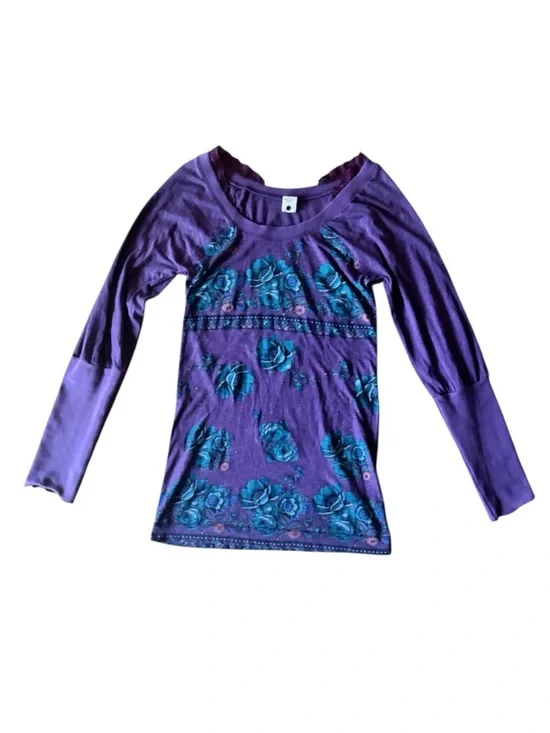 Free People Boho Cottage Long Sleeve Floral Top Purple Large Indie
