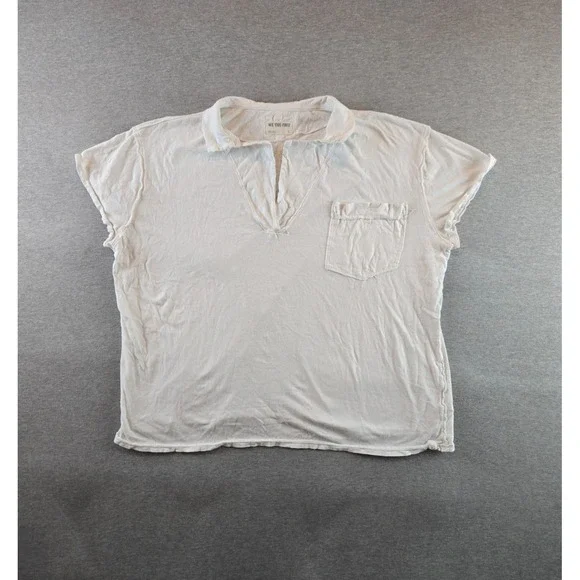 WE‎ THE FREE PEOPLE TOP WOMEN'S LARGE IVORY SHORT SLEEVE POP YOUR COLLAR TEE