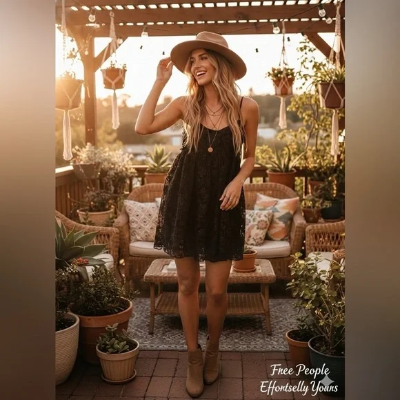 NWT Free People Black Mini Lace Boho Festive Dress size M