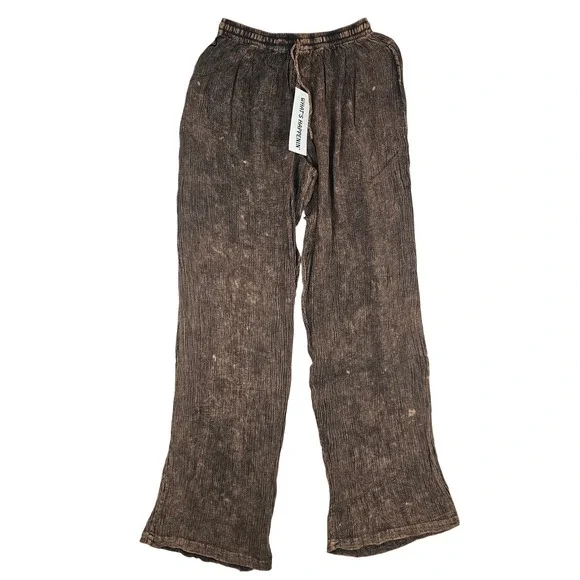 Whats Happenin Mens Brown‎ Acid Wash Cotton Wide Leg Relaxed Pants L New