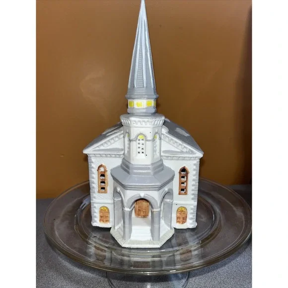 Vintage 1993 Lemax Dickensville Porcelain Lighted House Church Steeple