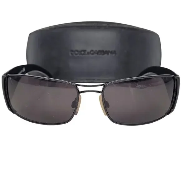 Dolce & Gabbana DG834S‎ Black Acrylic Wrap Rimmed Logo Sunglasses