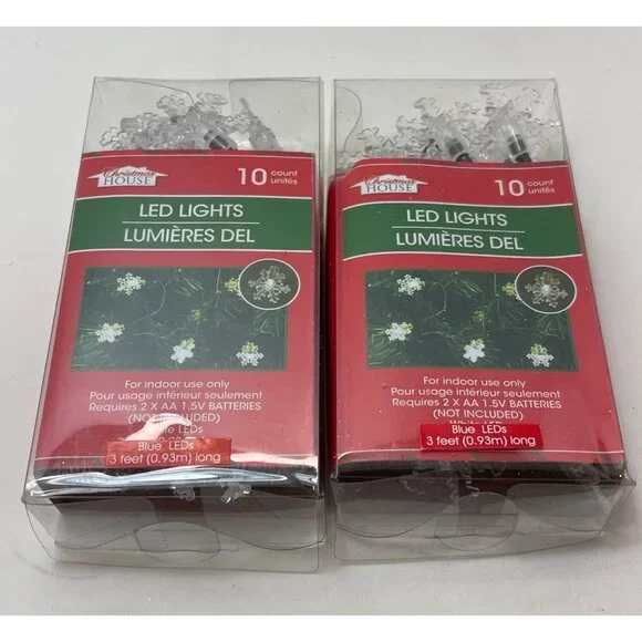 LED Holiday String Lights White 10 Ct‎  Indoor Battery Operated 2 PC.