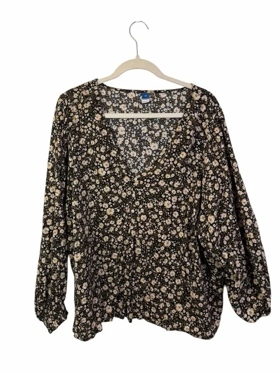Old Navy Black Floral V Neck Cottage Core Puff Long Sleeve Lightweight
