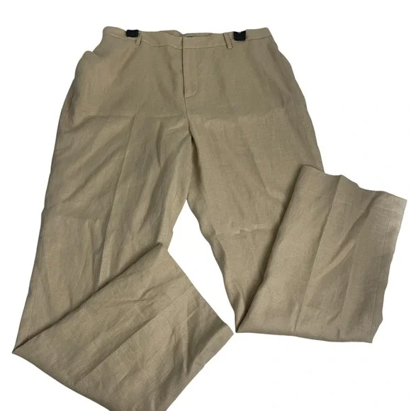 Lauren Ralph Lauren Pants Womens 14 W Beige Linen Pleated Lined Dress Pants