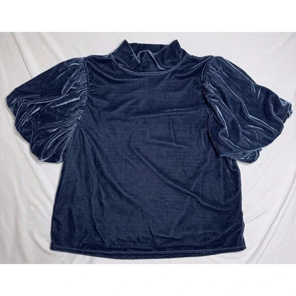 Free People Claudia Velvet Puff Sleeve Blouse Top Outerspace Womens Size Large‎