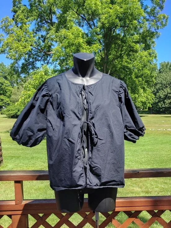 Abercrombie & Fitch Black Short Sleeve Tie Front 100% Cotton Top Size Large