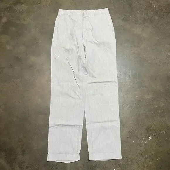 Vintage 50s White/Grey Striped Cotton Trousers 29x31