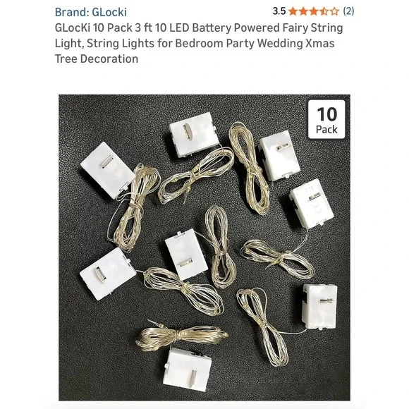 10 Pack 6.6ft 20 LEDs Battery Operated Mini LED Copper Wire String‎ Fairy Lights