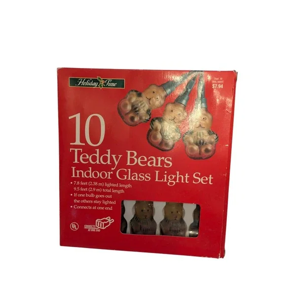 Teddy Bear 10 Glass Indoor‎ Light Set - Holiday Time Indoor String Lights