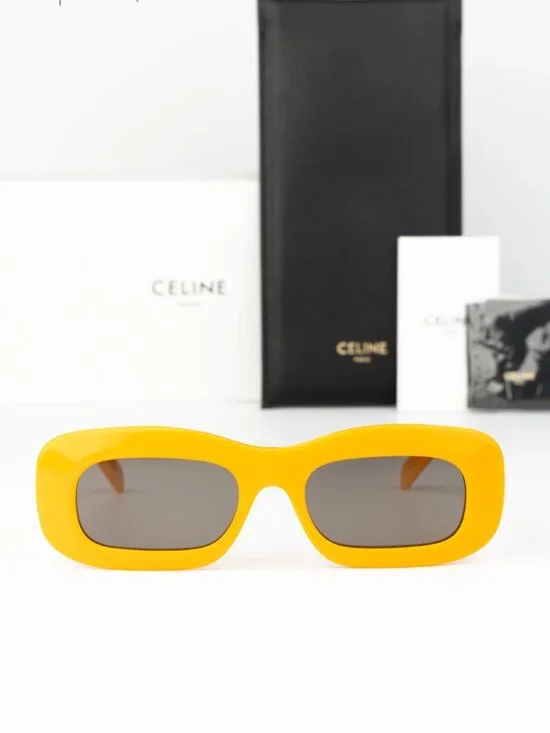 Celine Men Sunglasses Glossy Orange Grey Rectangle CL40294I 42A NEW AUTHENTIC