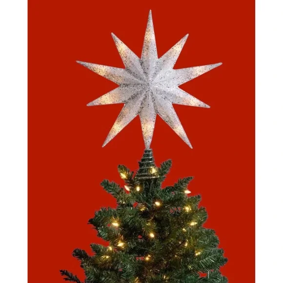 New Christmas Shoppe LED Electric Tree‎ Topper Silver Glitter Star Warm Lights