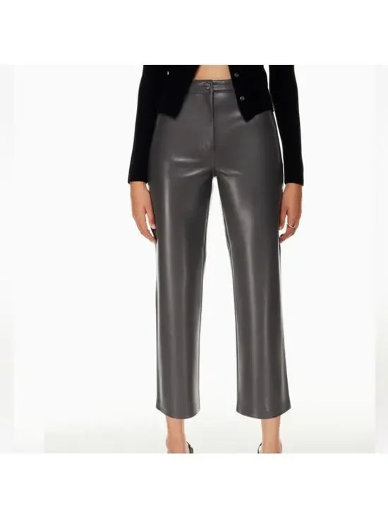 Aritzia Wilfred Gray The Melina Pant Cropped Vegan Leather Women's 10
