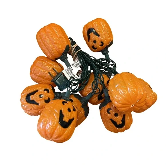 Vintage Halloween Blow‎ Mold Jack O Lantern Pumpkins String Light Covers 3