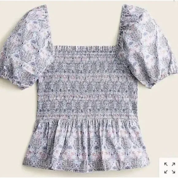 J. Crew Smocked Square-neck Organic Cotton Top in Liberty® Club Nouveau Fabric S