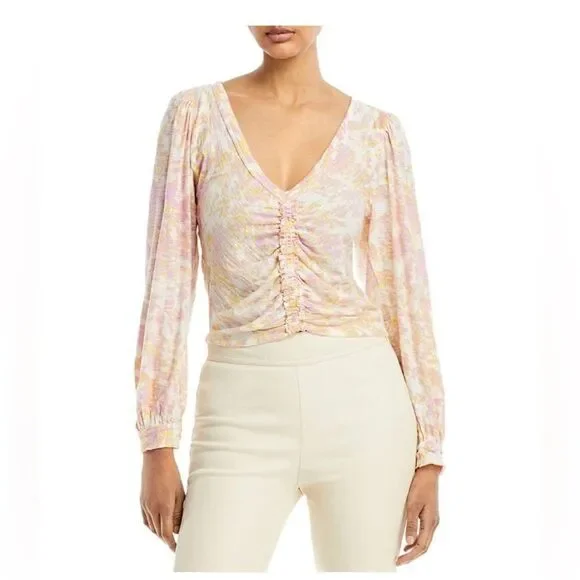 Free People Say The Word Ruched Floral Top Small NEW