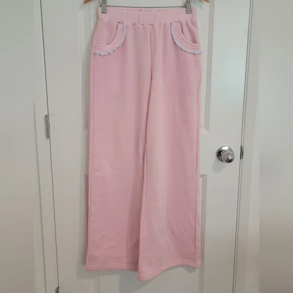 Edikted Ashtin Ruffle Trim Wide Leg Pant Size Small NWT