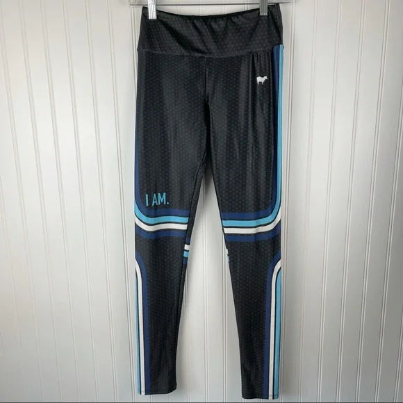 Goldsheep Retro Blue Stripe Vintage Vibe Leggings Medium