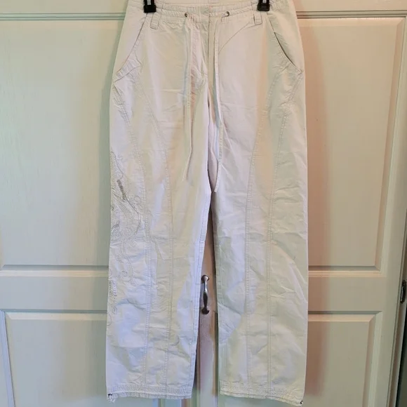 90s Y2K Together Off White Embellished Cargo Style Straight Leg Pants
