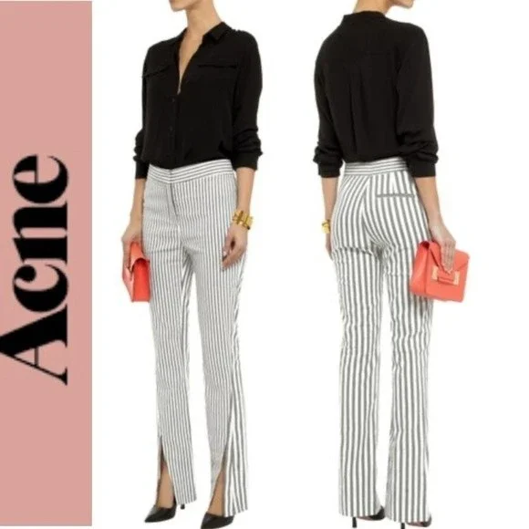 ACNE Liz Striped Cotton/Linen Straight Leg Pants