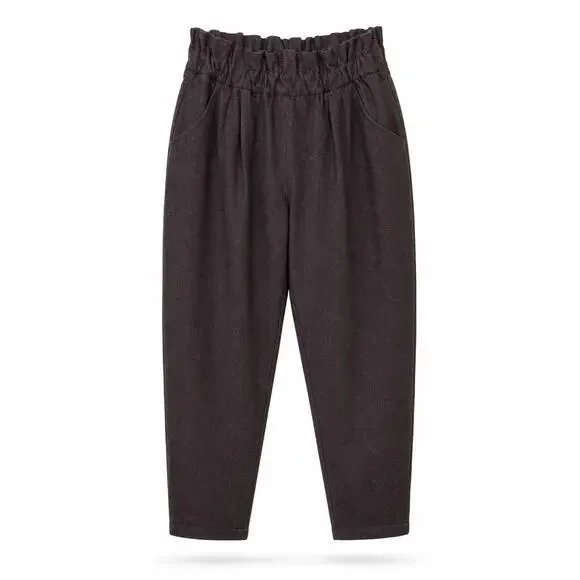 Ichi Antiquites Wool Tapered Pants Brown Elastic Waist Cozy Minimalist