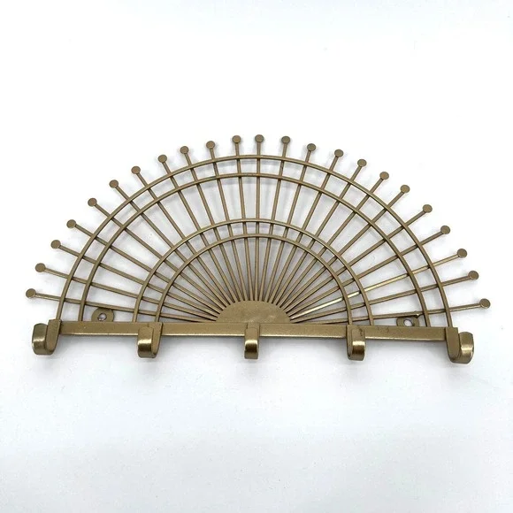 Gold Toned Metal Fan Shaped Key Holder Wall Bracket Hanging Key Hook Decor