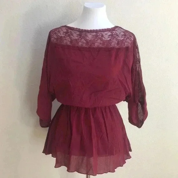Free People Burgundy Lace Blouse