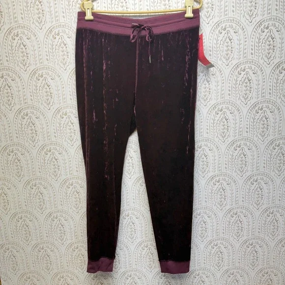 Betsey Johnson Joggers Womens XL Merlot Velour Performance‎ Velvet NWT