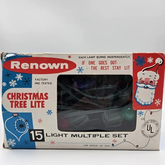 MCM 15 Christmas Light Tree Set Renown C-7 1/2 Lamps Indoor 222 15B VTG 1960 NOS